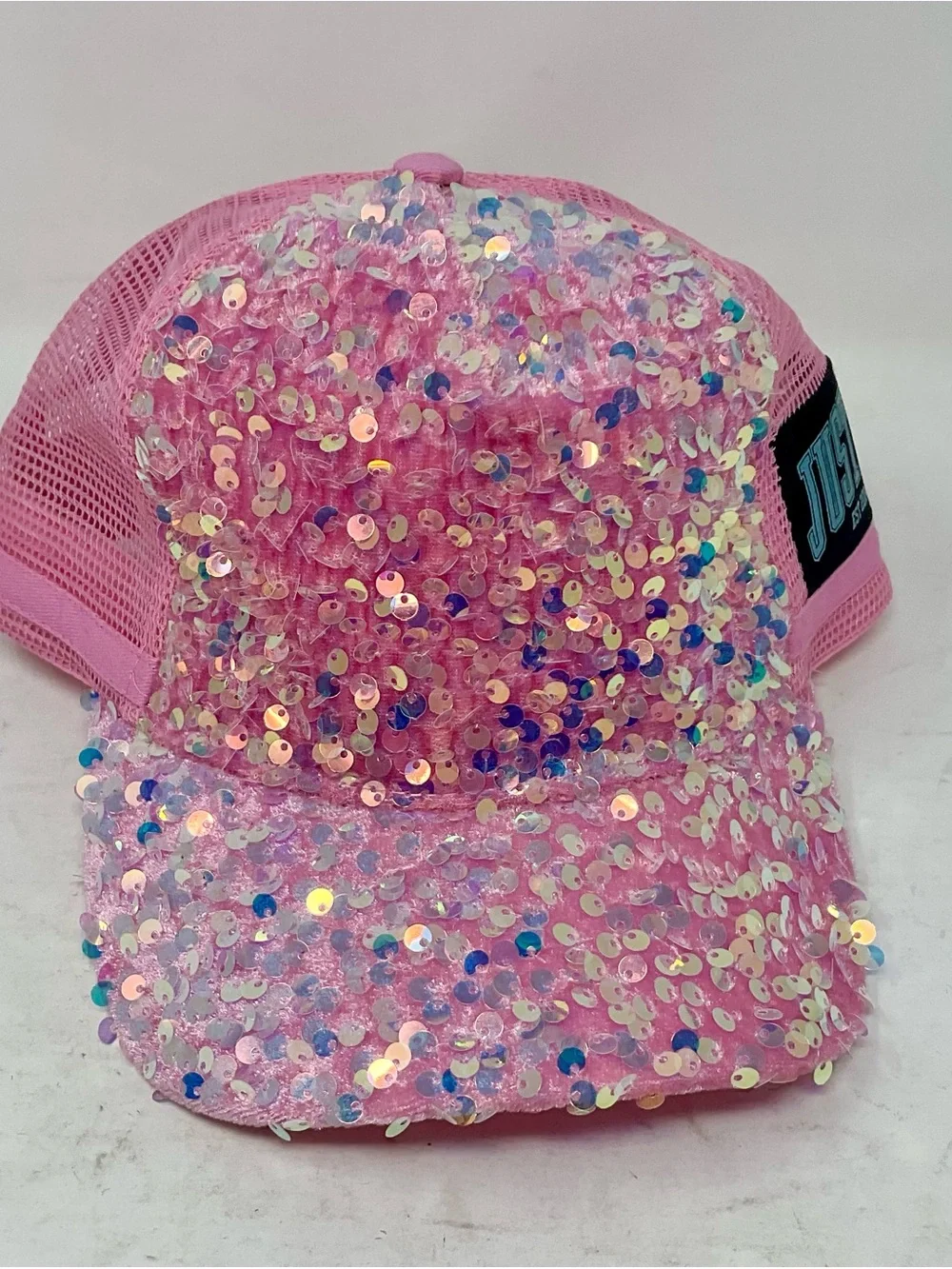 Justice Pink Sequin Mesh Trucker Hat